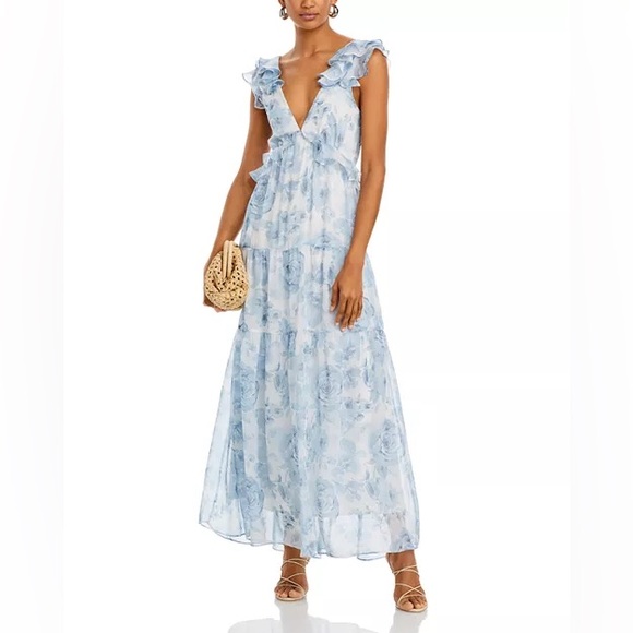 Aqua Dresses & Skirts - New AQUA Ruffle Trim Maxi Dress - Exclusive, Size Medium, Floral Dress